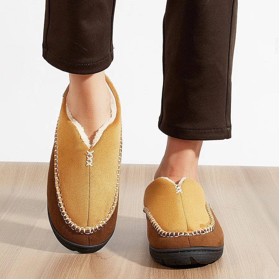 House Slippers For Men Sewing Patchwork Memory Foam Indoor Outdoor Shoes Warm Plush Street Winter Slippers Non-Slip Big Size