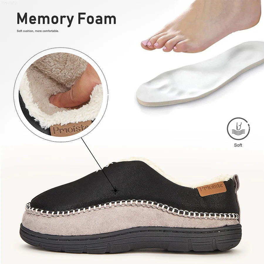 House Slippers For Men Sewing Patchwork Memory Foam Indoor Outdoor Shoes Warm Plush Street Winter Slippers Non-Slip Big Size