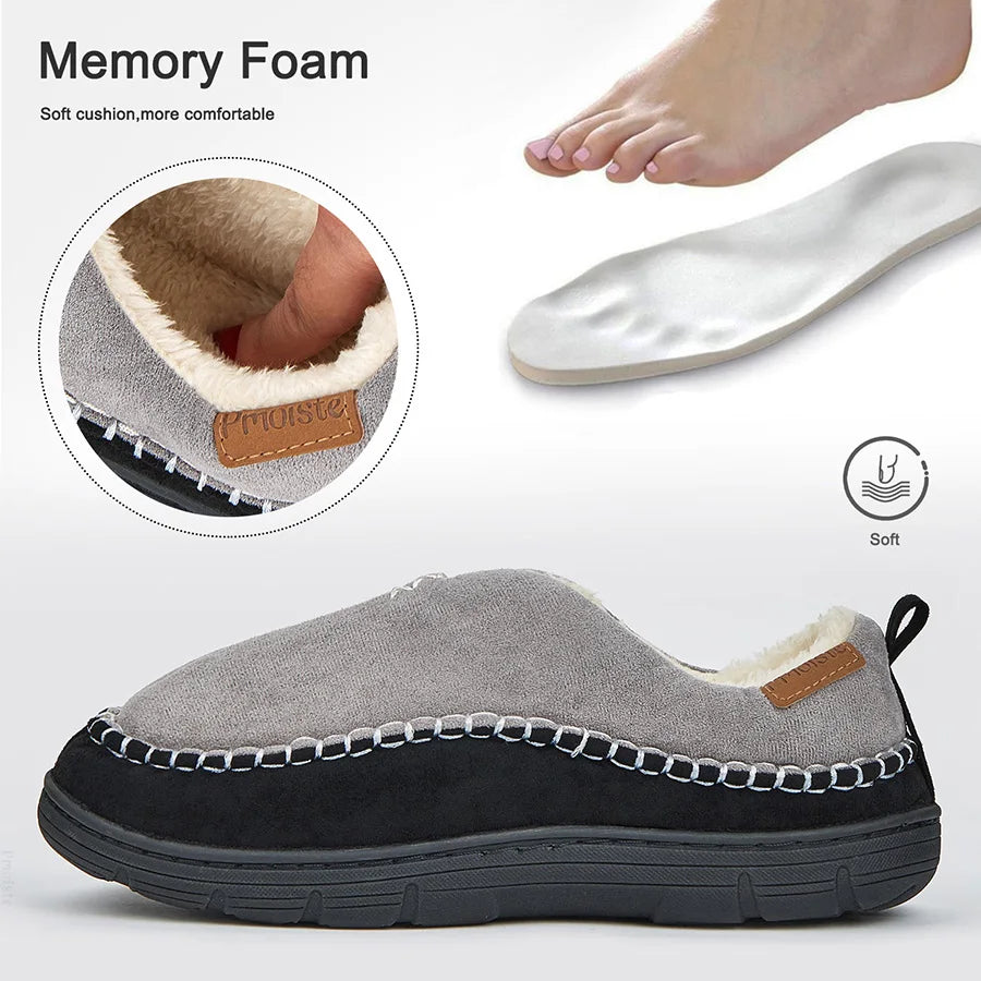 House Slippers For Men Sewing Patchwork Memory Foam Indoor Outdoor Shoes Warm Plush Street Winter Slippers Non-Slip Big Size