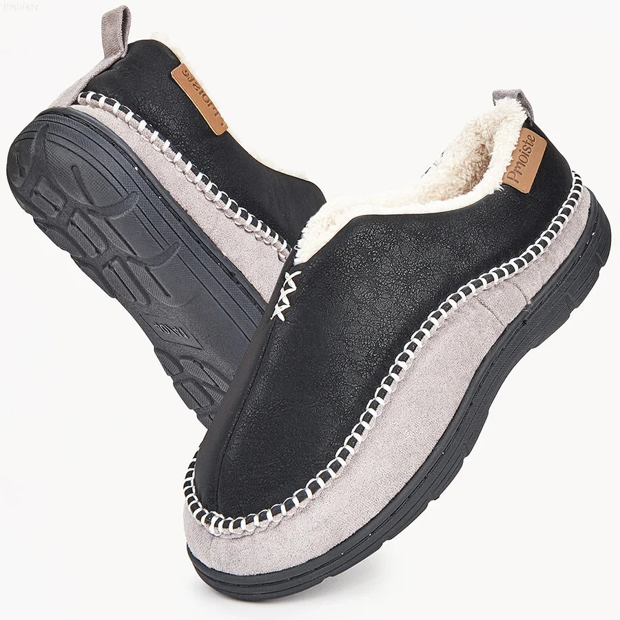 House Slippers For Men Sewing Patchwork Memory Foam Indoor Outdoor Shoes Warm Plush Street Winter Slippers Non-Slip Big Size