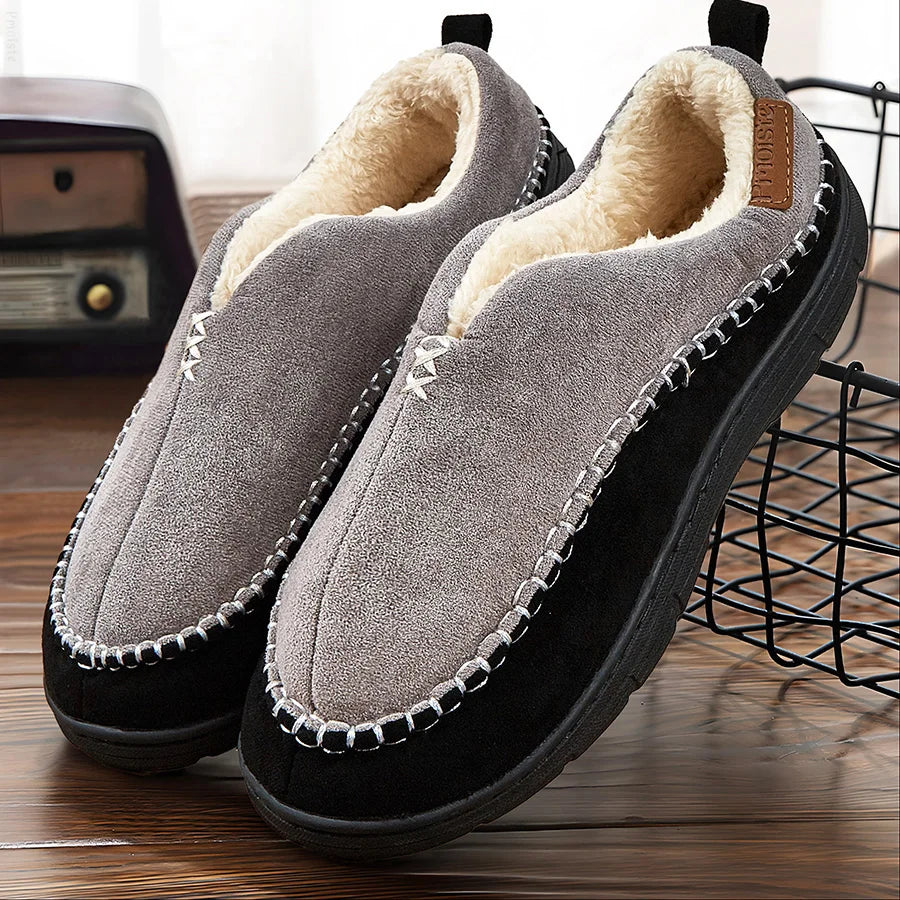 House Slippers For Men Sewing Patchwork Memory Foam Indoor Outdoor Shoes Warm Plush Street Winter Slippers Non-Slip Big Size