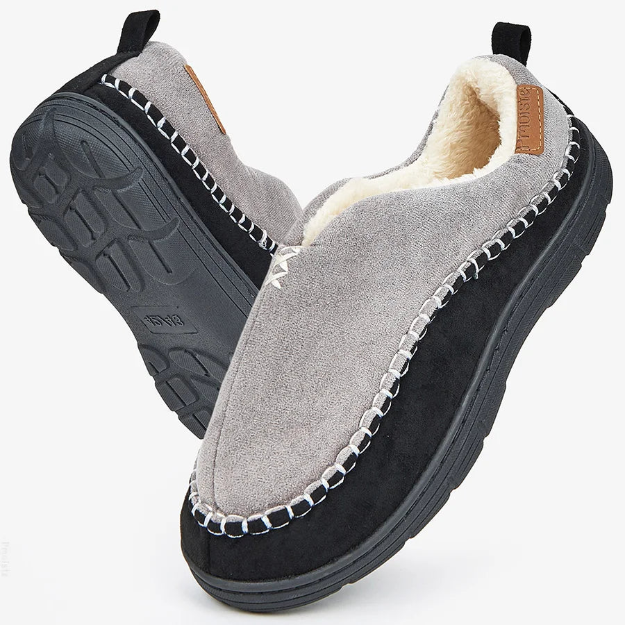 House Slippers For Men Sewing Patchwork Memory Foam Indoor Outdoor Shoes Warm Plush Street Winter Slippers Non-Slip Big Size