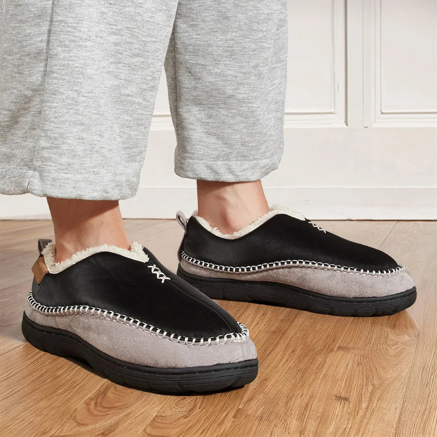 House Slippers For Men Sewing Patchwork Memory Foam Indoor Outdoor Shoes Warm Plush Street Winter Slippers Non-Slip Big Size