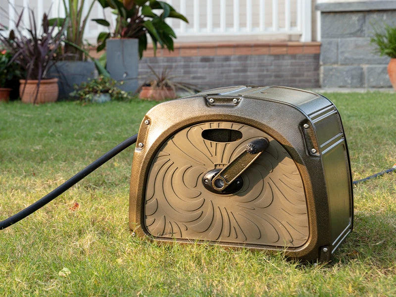 Giraffe Tools SW5 Metal Hose Reel Box, With 150ft 5/8" Hose, Heavy Duty Garden Hose Storage Reel Hideaway, Crank Handle