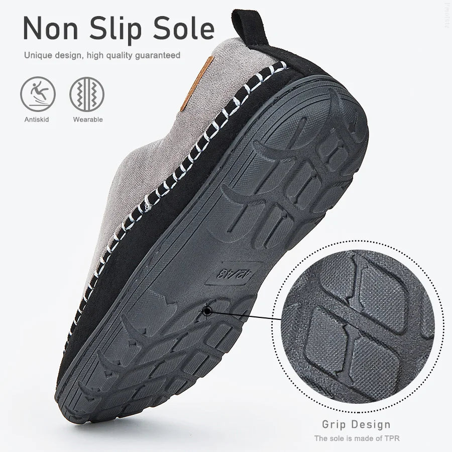 House Slippers For Men Sewing Patchwork Memory Foam Indoor Outdoor Shoes Warm Plush Street Winter Slippers Non-Slip Big Size