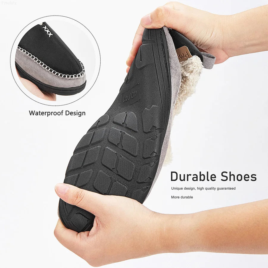 House Slippers For Men Sewing Patchwork Memory Foam Indoor Outdoor Shoes Warm Plush Street Winter Slippers Non-Slip Big Size