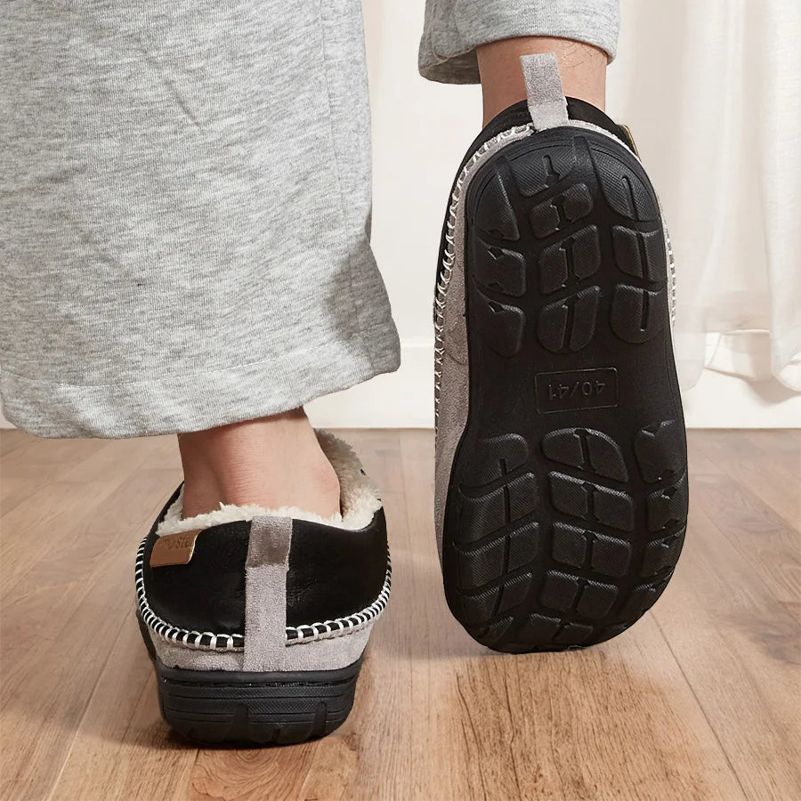 House Slippers For Men Sewing Patchwork Memory Foam Indoor Outdoor Shoes Warm Plush Street Winter Slippers Non-Slip Big Size