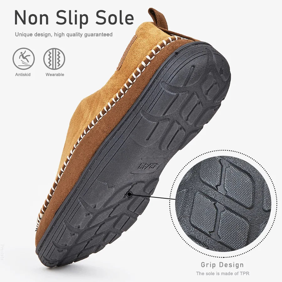 House Slippers For Men Sewing Patchwork Memory Foam Indoor Outdoor Shoes Warm Plush Street Winter Slippers Non-Slip Big Size