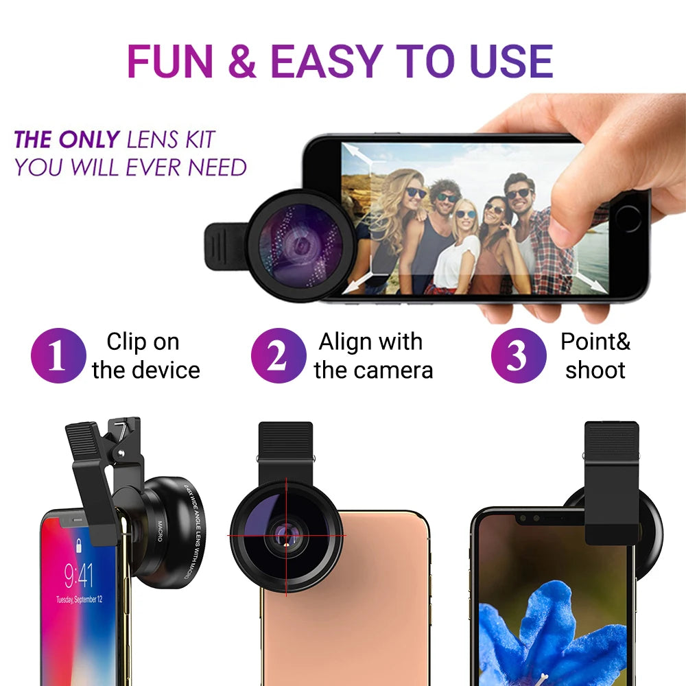 APEXEL 2-in-1 Phone Camera Lens – 0.45x Wide + 12.5x Macro