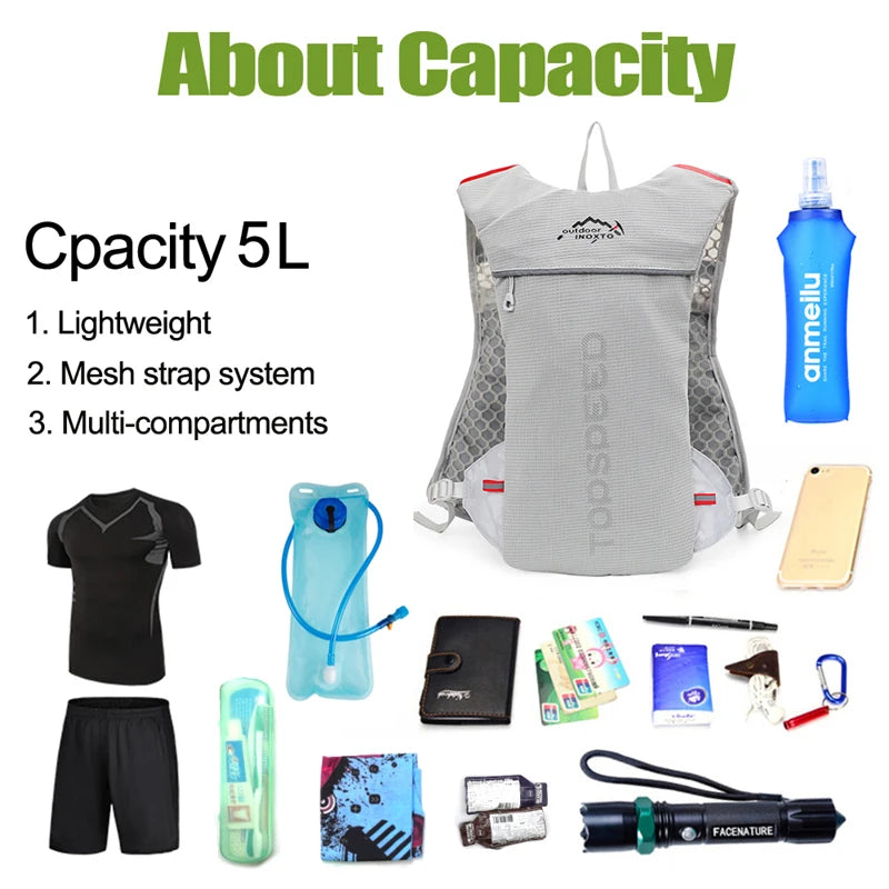 5L Ultralight Hydration Running Vest – Breathable Marathon & Cycling Backpack with 2×500ML Bottles