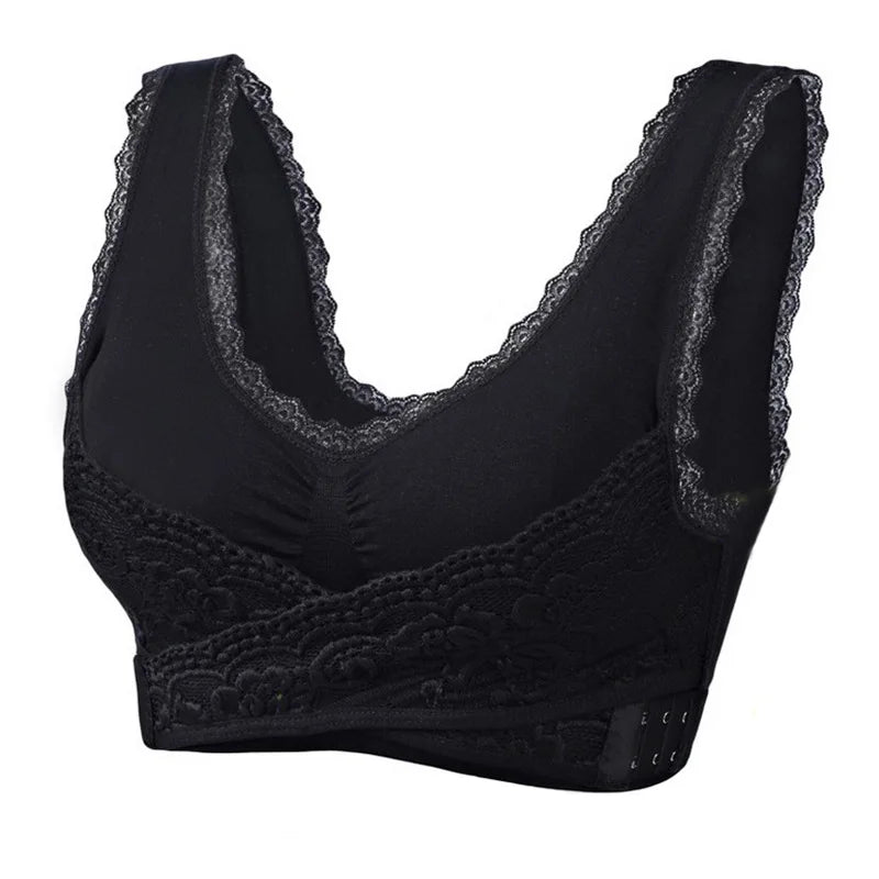 Women's Front Cross Buckle Lace Bra – Wire-Free, Full Coverage & Adjustable for Yoga & Everyday Wear
