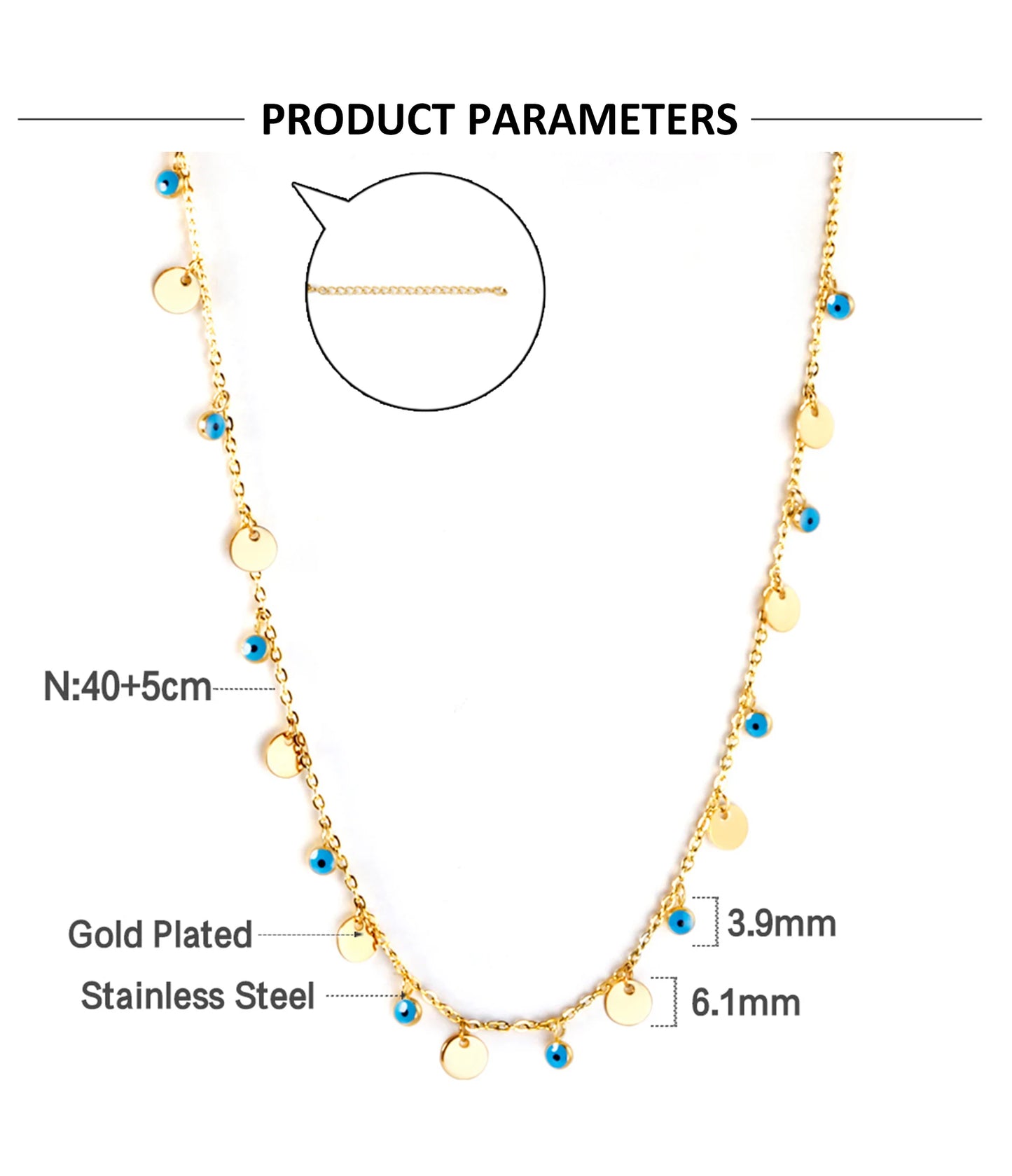 Blue Evil Eye Coin Pendant Necklace – Stainless Steel