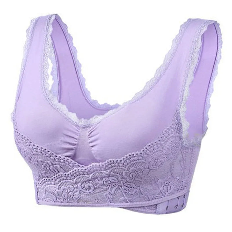Women's Front Cross Buckle Lace Bra – Wire-Free, Full Coverage & Adjustable for Yoga & Everyday Wear