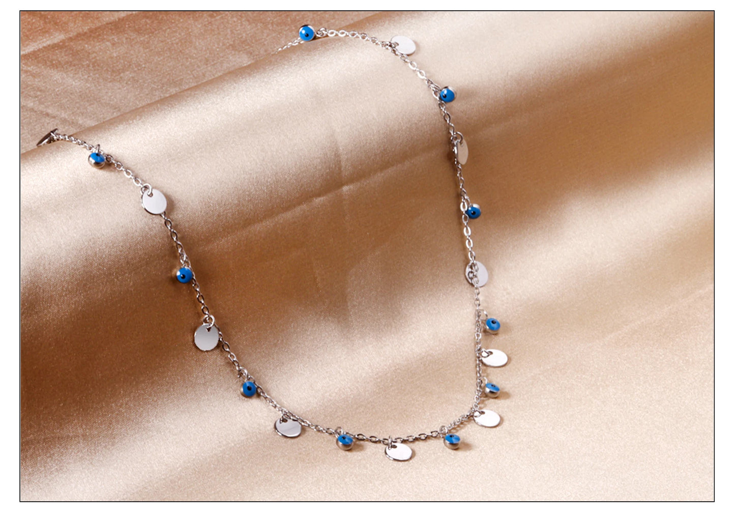 Blue Evil Eye Coin Pendant Necklace – Stainless Steel