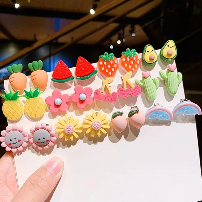 clip on earing girls children Pink jewelry child clip earrings Butterfly Shell Star flower ear clip for kids gift 5 Pairs
