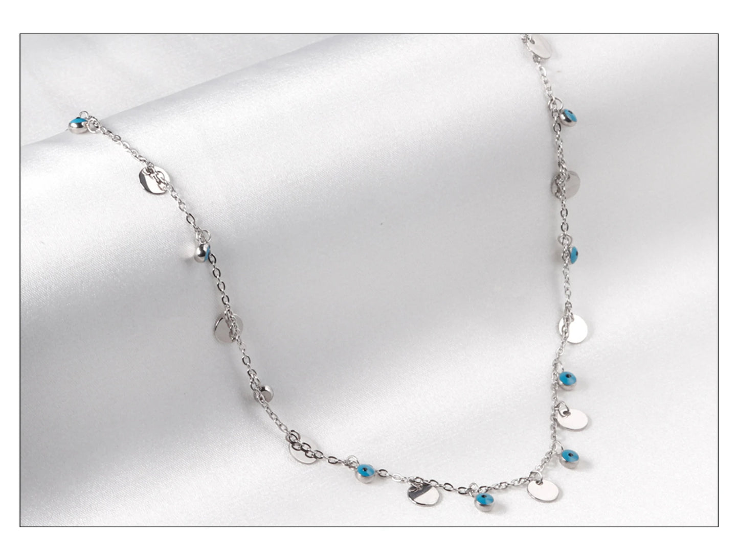 Blue Evil Eye Coin Pendant Necklace – Stainless Steel