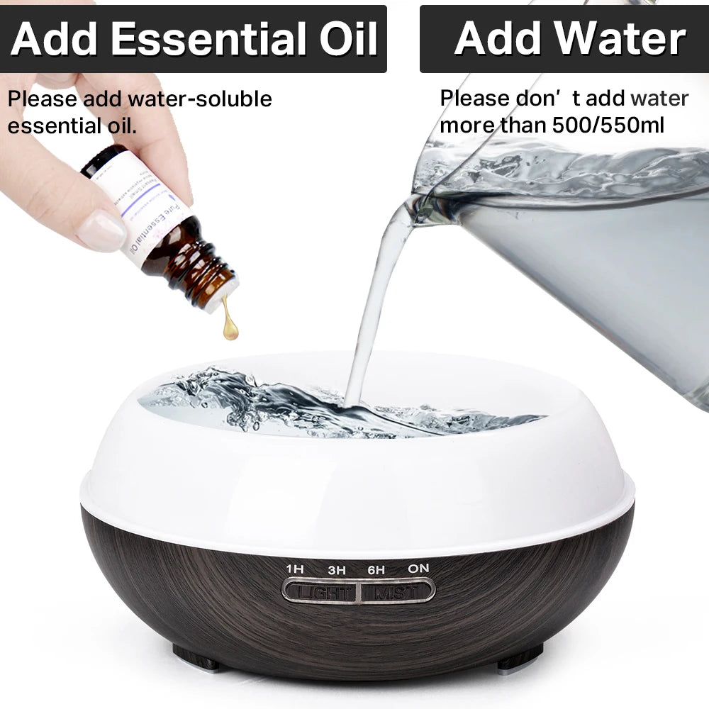 Aromatherapy Essential Oil Diffuser Wood Grain Remote Control Ultrasonic Air Humidifier Cool with 7 Color LED Light