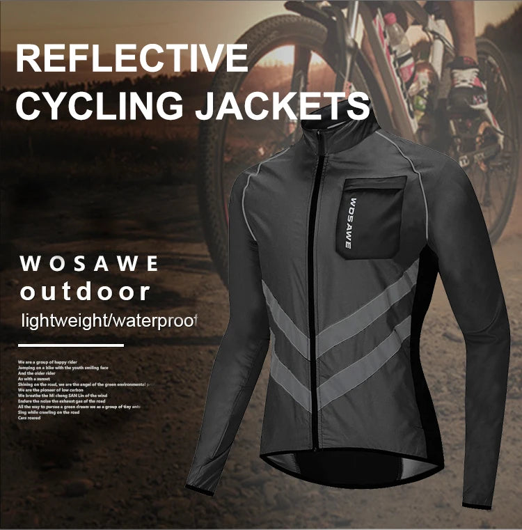 WOSAWE Ultralight Men's Cycling Windbreaker Reflective Jacket Windproof Bike Jacket Water Resistant MTB Road Bicycle Long Jersey