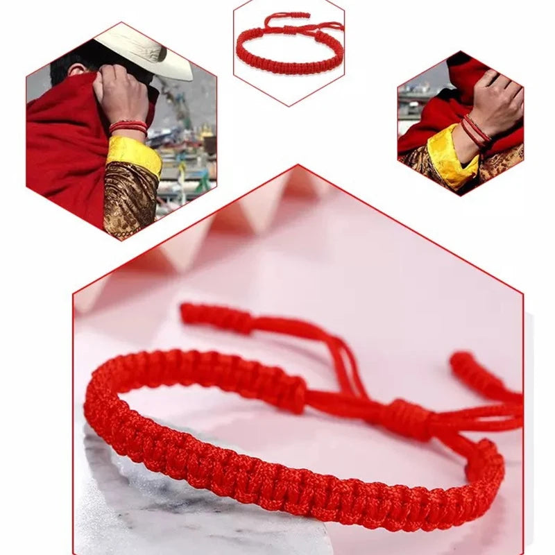 Handmade Tibetan Knot Bracelet – Red & Black Unisex Rope Charm