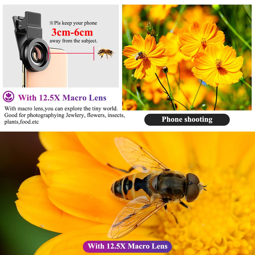 APEXEL 2-in-1 Phone Camera Lens – 0.45x Wide + 12.5x Macro