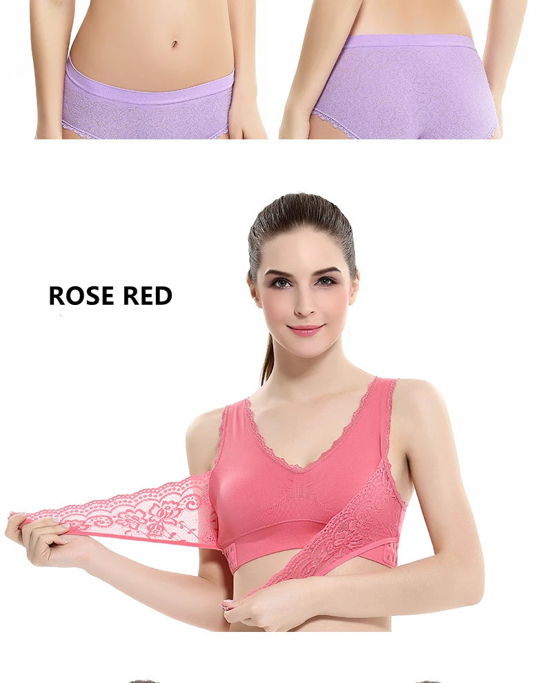 Women's Front Cross Buckle Lace Bra – Wire-Free, Full Coverage & Adjustable for Yoga & Everyday Wear
