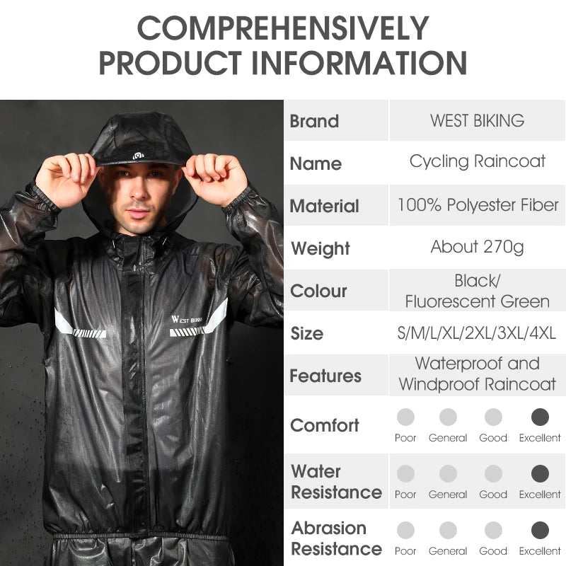WEST BIKING Cycling Raincoat Waterproof Windproof Raincoat Reflective MTB Road Bike Cycling Jacket Pants Suit Men Women Clothes