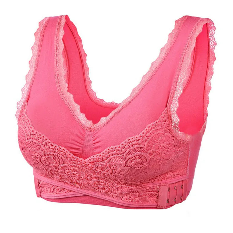 Women's Front Cross Buckle Lace Bra – Wire-Free, Full Coverage & Adjustable for Yoga & Everyday Wear