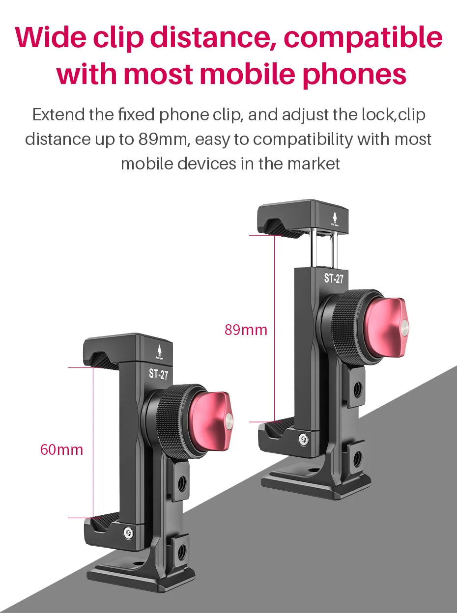 Ulanzi ST-27 Metal Phone Holder Clamp With Cold Shoe Arca 360°Rotatable tripod Mount Clip for TikTok Vlog Photography