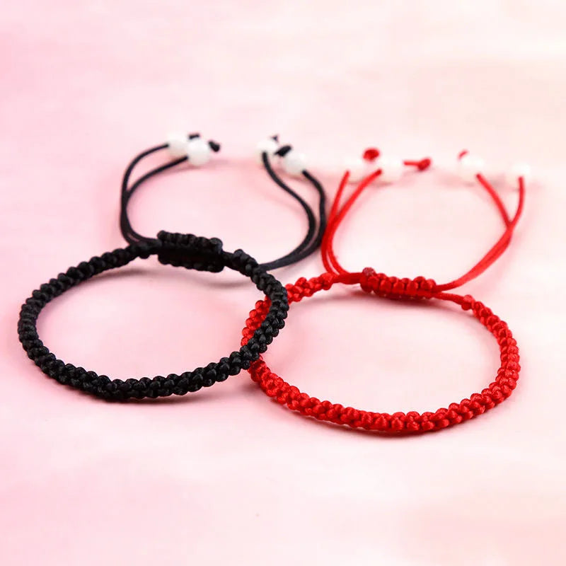 Handmade Tibetan Knot Bracelet – Red & Black Unisex Rope Charm