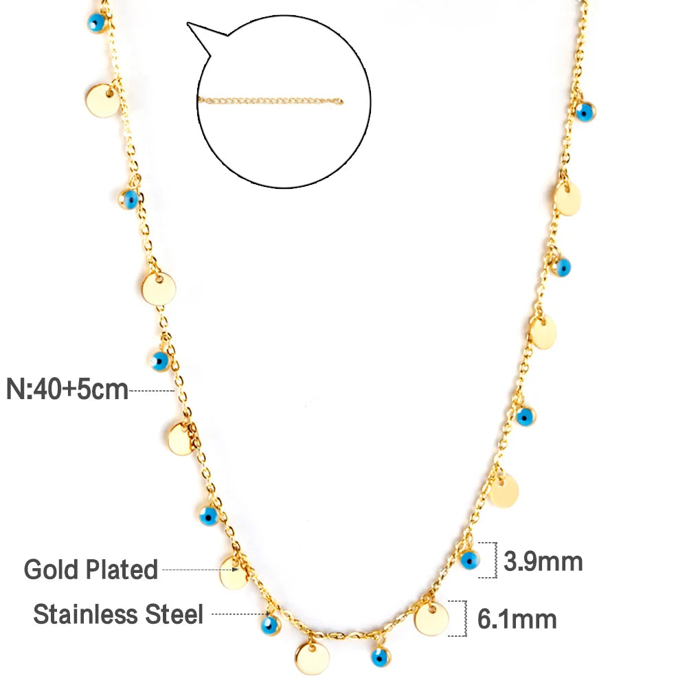 Blue Evil Eye Coin Pendant Necklace – Stainless Steel