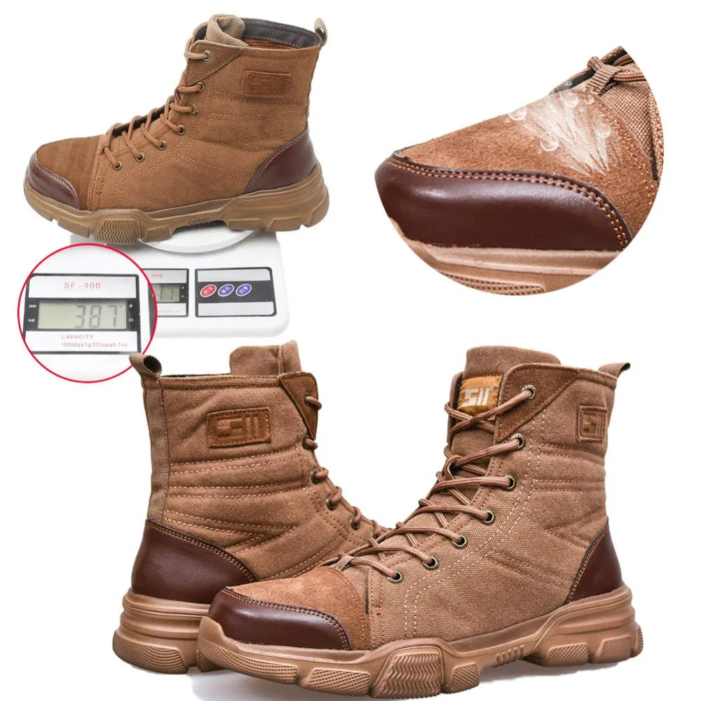 SUADEX Steel Toe Boots for Men Work Boots Indestructible Work Shoes Desert Safety Boots Safety Shoes 36-48