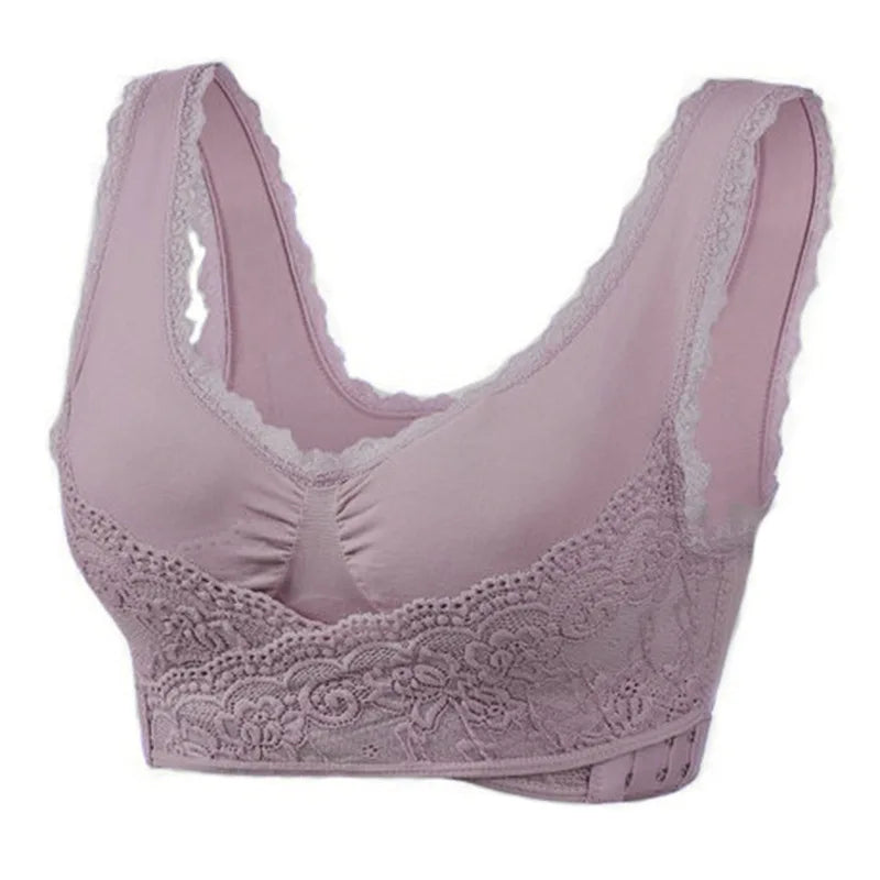 Women's Front Cross Buckle Lace Bra – Wire-Free, Full Coverage & Adjustable for Yoga & Everyday Wear