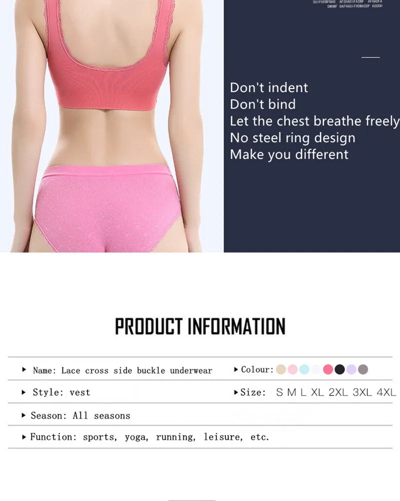 Women's Front Cross Buckle Lace Bra – Wire-Free, Full Coverage & Adjustable for Yoga & Everyday Wear