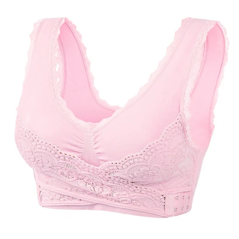Women's Front Cross Buckle Lace Bra – Wire-Free, Full Coverage & Adjustable for Yoga & Everyday Wear
