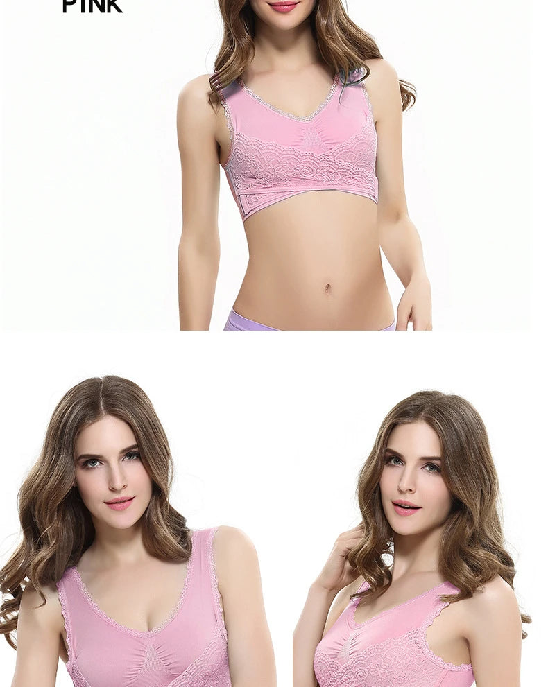 Women's Front Cross Buckle Lace Bra – Wire-Free, Full Coverage & Adjustable for Yoga & Everyday Wear