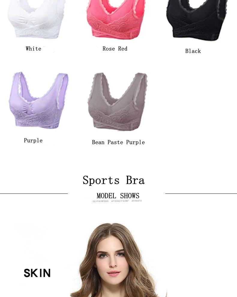 Women's Front Cross Buckle Lace Bra – Wire-Free, Full Coverage & Adjustable for Yoga & Everyday Wear