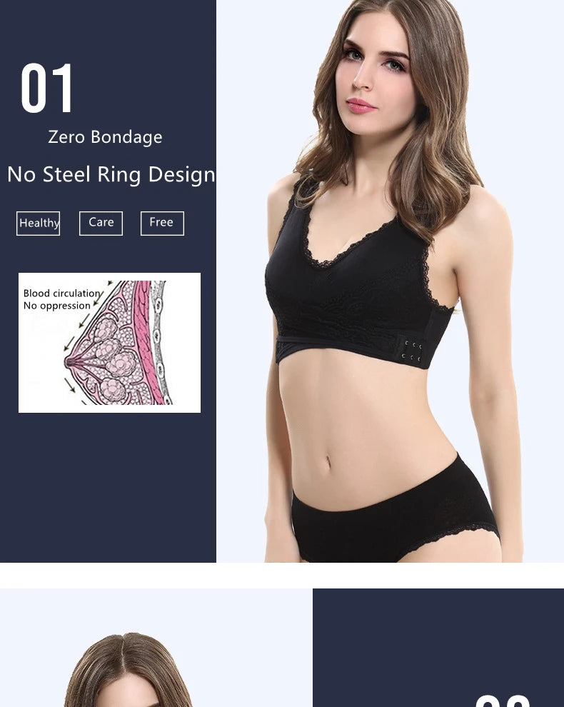 Women's Front Cross Buckle Lace Bra – Wire-Free, Full Coverage & Adjustable for Yoga & Everyday Wear