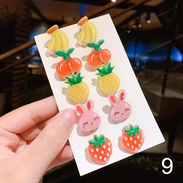 clip on earing girls children Pink jewelry child clip earrings Butterfly Shell Star flower ear clip for kids gift 5 Pairs