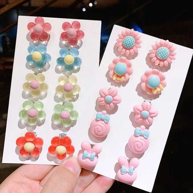 clip on earing girls children Pink jewelry child clip earrings Butterfly Shell Star flower ear clip for kids gift 5 Pairs