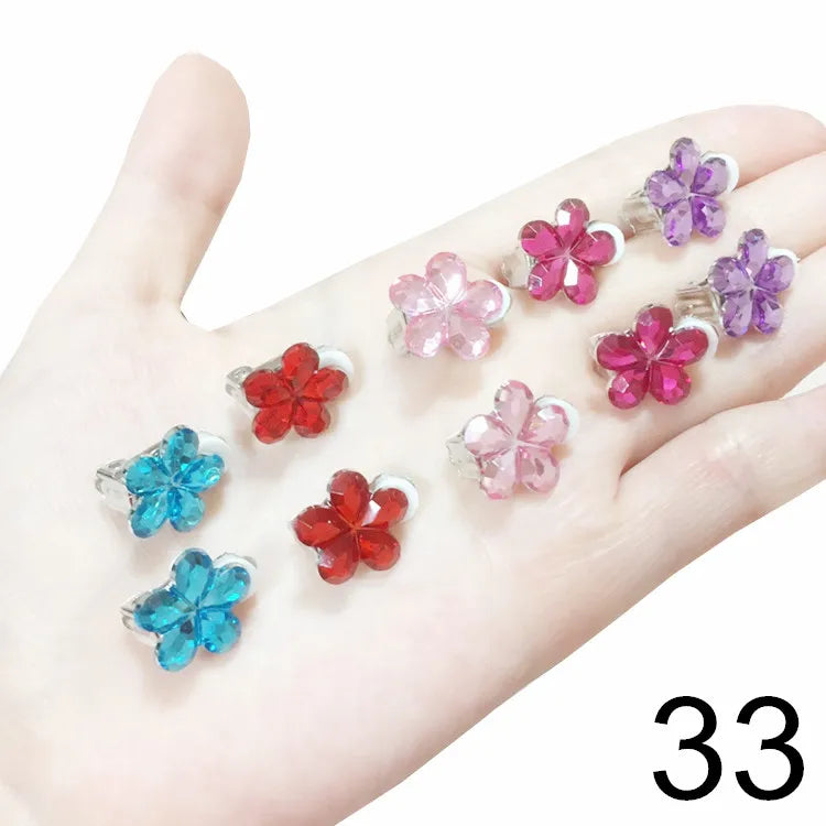 clip on earing girls children Pink jewelry child clip earrings Butterfly Shell Star flower ear clip for kids gift 5 Pairs