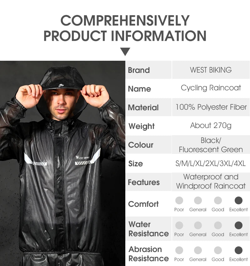 WEST BIKING Cycling Raincoat Waterproof Windproof Raincoat Reflective MTB Road Bike Cycling Jacket Pants Suit Men Women Clothes