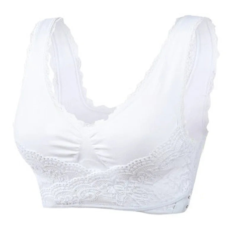 Women's Front Cross Buckle Lace Bra – Wire-Free, Full Coverage & Adjustable for Yoga & Everyday Wear
