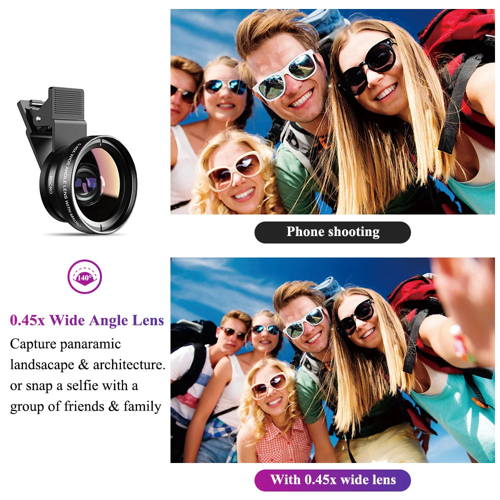 APEXEL 2-in-1 Phone Camera Lens – 0.45x Wide + 12.5x Macro