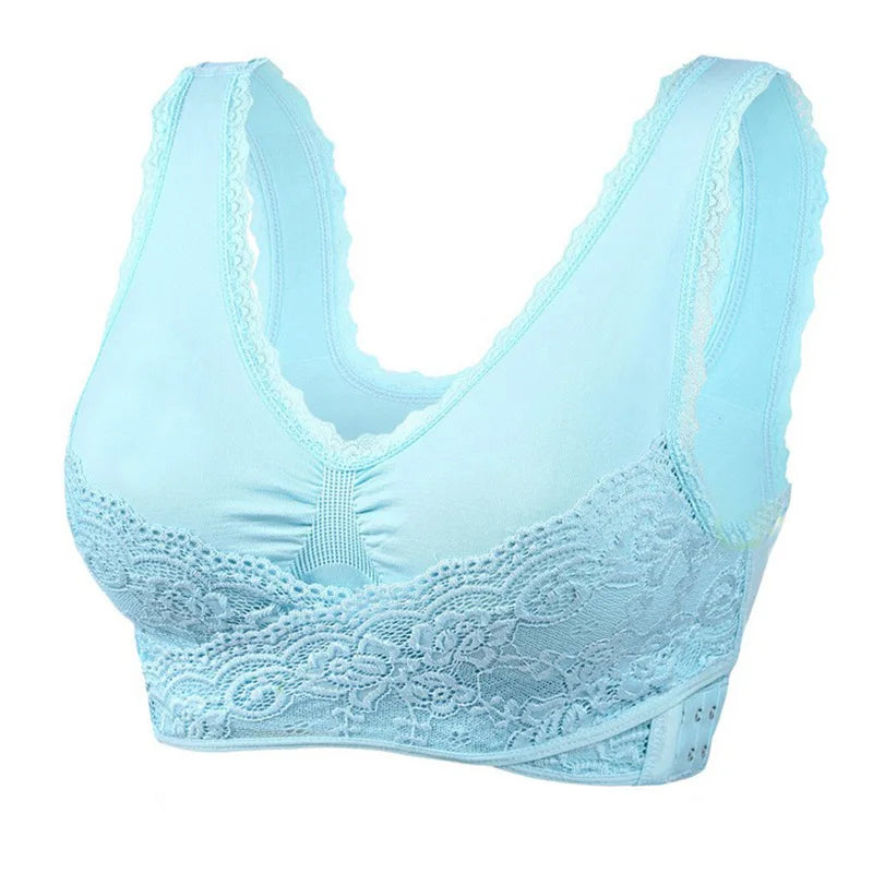 Women's Front Cross Buckle Lace Bra – Wire-Free, Full Coverage & Adjustable for Yoga & Everyday Wear