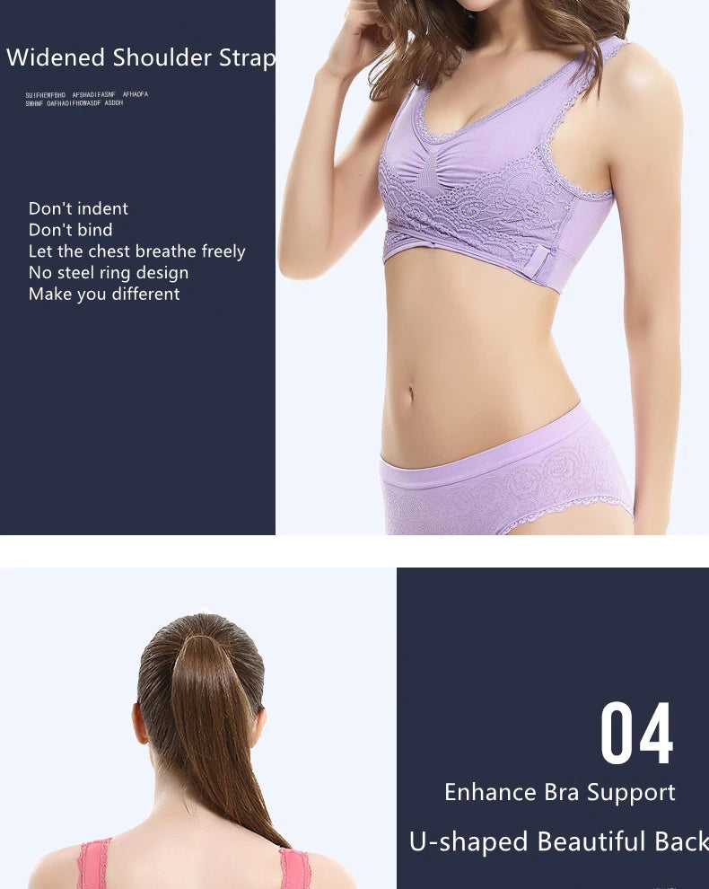 Women's Front Cross Buckle Lace Bra – Wire-Free, Full Coverage & Adjustable for Yoga & Everyday Wear