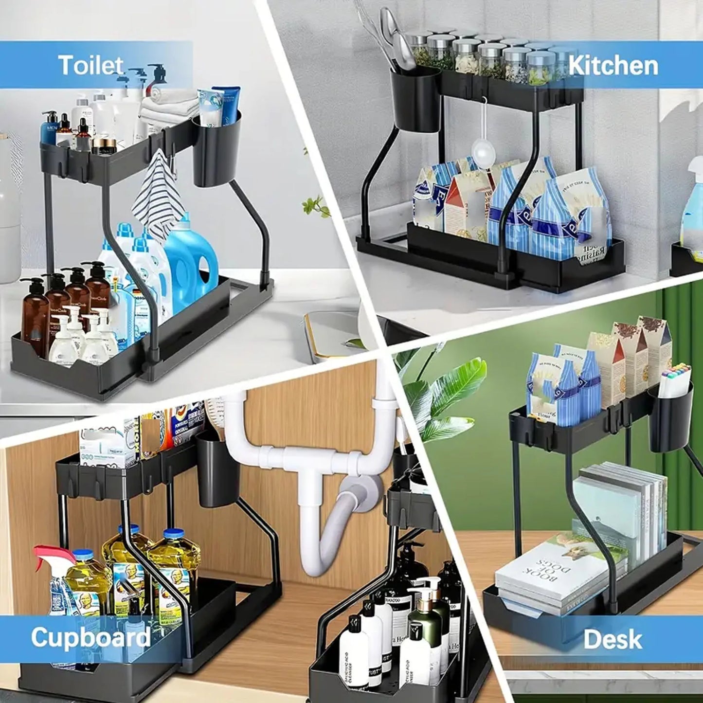2-Tier Pull-Out Under Sink Organizer for Kitchen & Bathroom