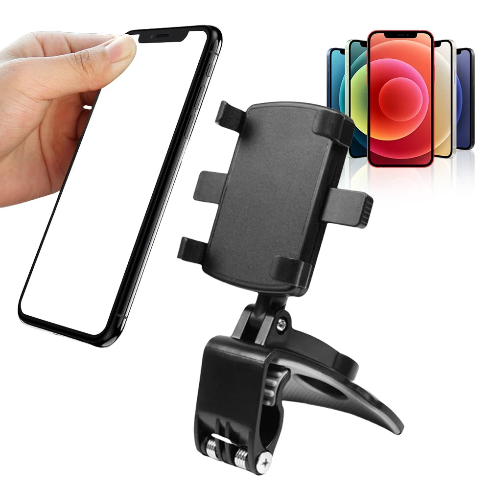 Car Dashboard Support 360 Degree Rotating Car Mobile Phone Mount Foldable Dashboard Adjustable Spring Clip Cell Phone Holder