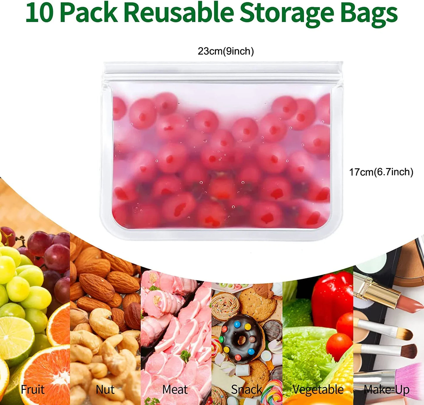 10-Pack Reusable Leakproof Food Storage Bags – BPA-Free & Freezer Safe