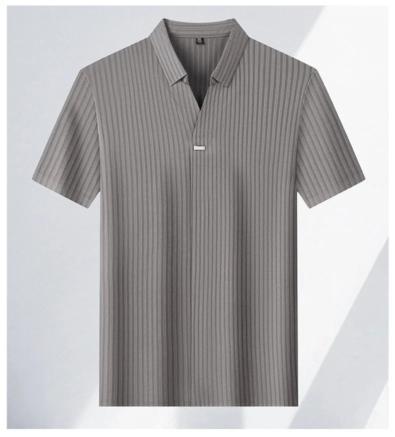 Men’s Breathable Ice Silk Stripe Polo Shirt – Summer Casual