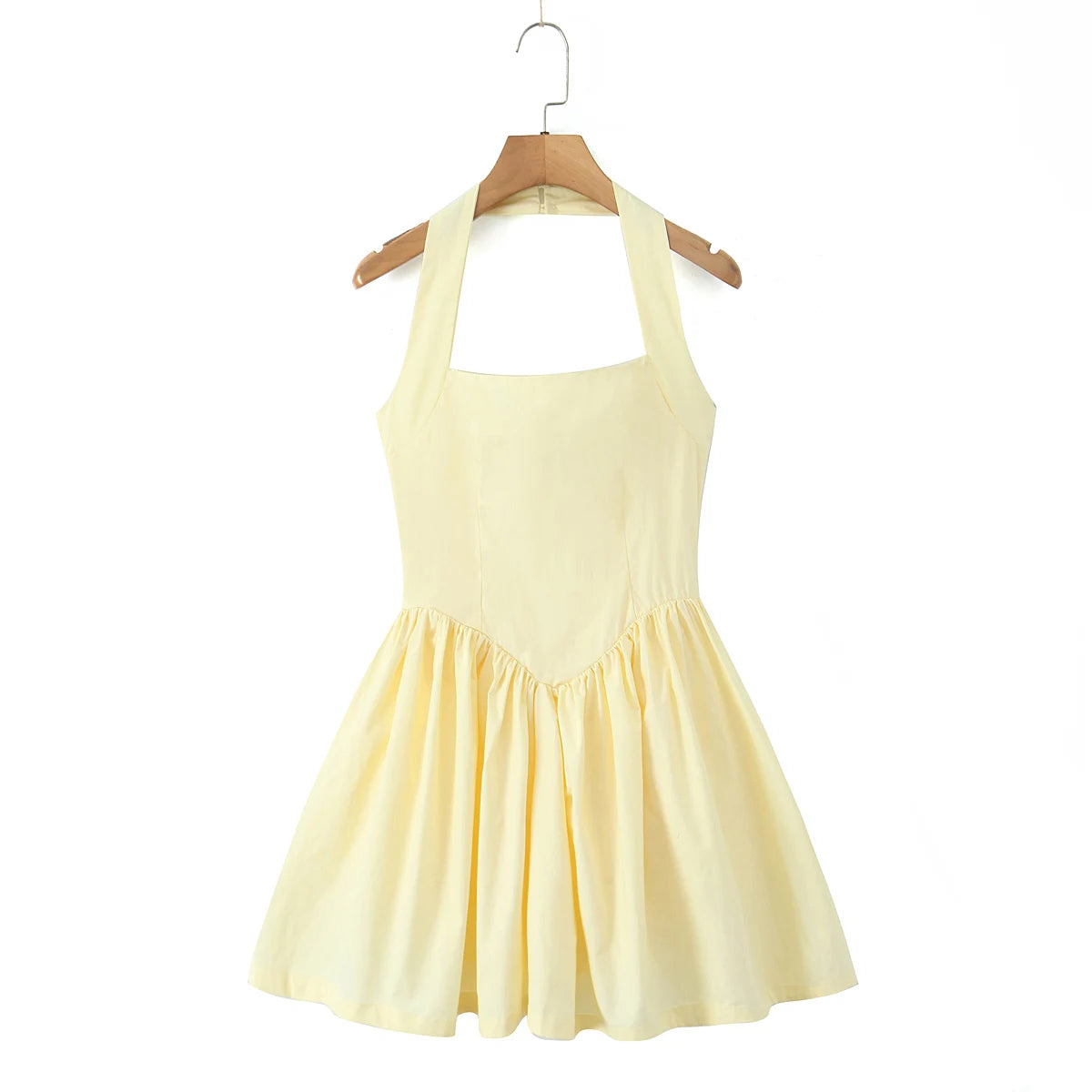 Yellow Halter Mini Dress – Backless A-Line Summer Style